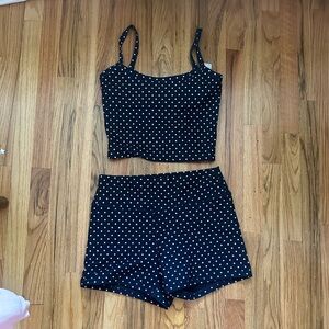 Hollister navy and white polka dot workout set
